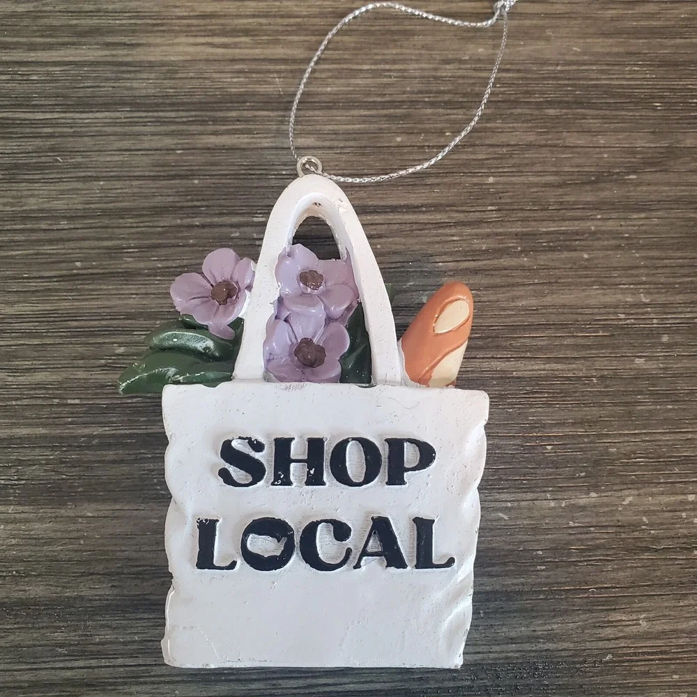 SHOP LOCAL Christmas Ornament, Resin Shopping Bag